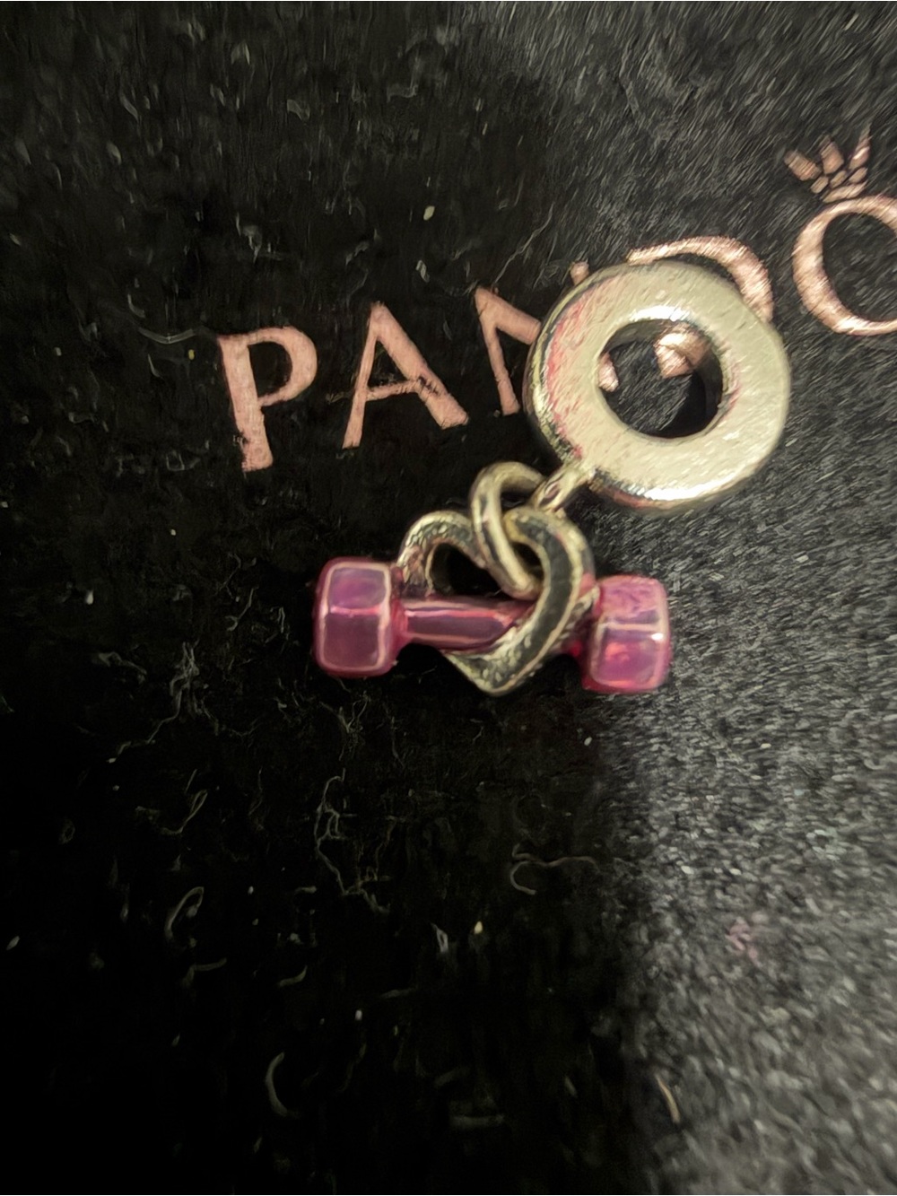 Authentic PANDORA Pink Dumbbell & Heart Dangle Charm Silver